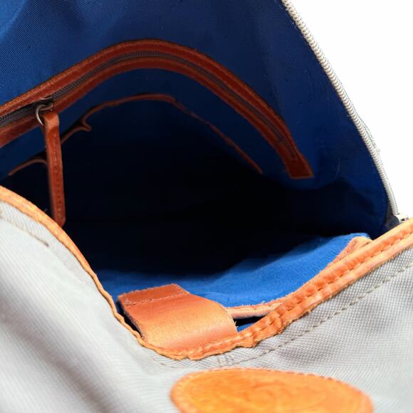 WILL Leather Goods Gray Canvas Backpack Tan Leather Trim Pink Straps - Picture 7 of 12